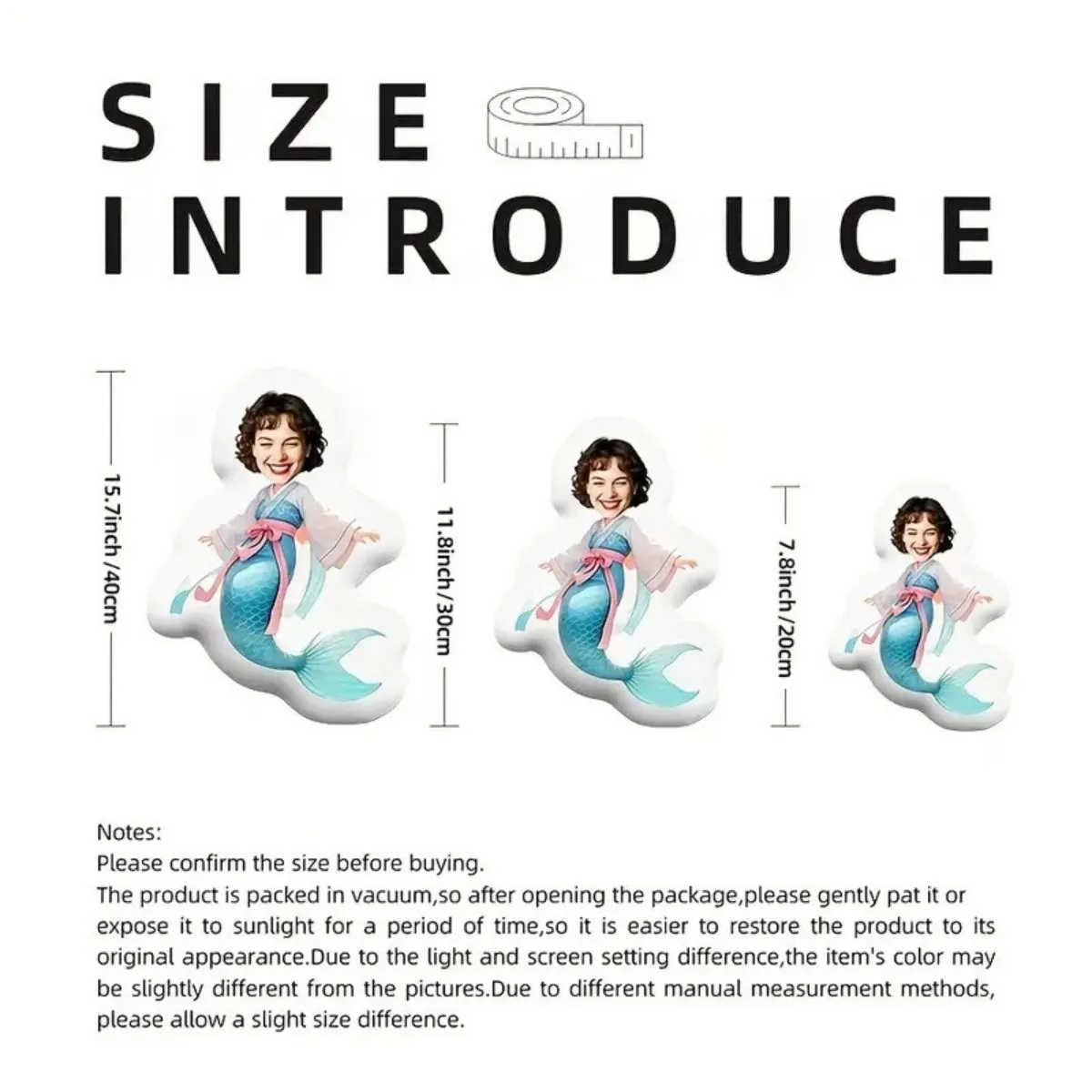 وسادة قطيفة منزلية مخصصة للصور - هدية مخصصة على شكل وجه حورية البحر مع صورتك، هدية تذكارية #4