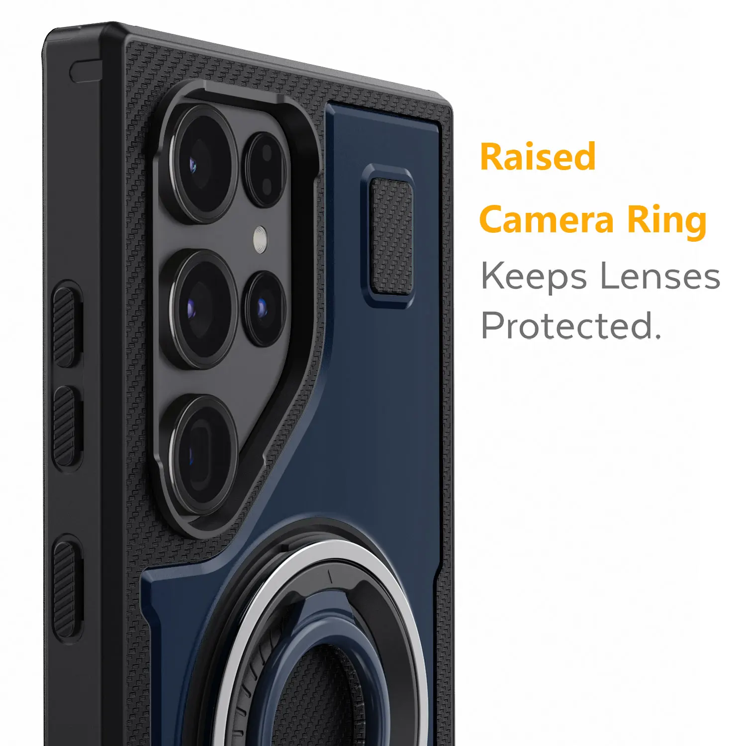 Para samsung galaxy s23 ultra 5g caso de telefone híbrido à prova de choque duplo anel kickstand áspero híbrido fino duro capa de telefone azul