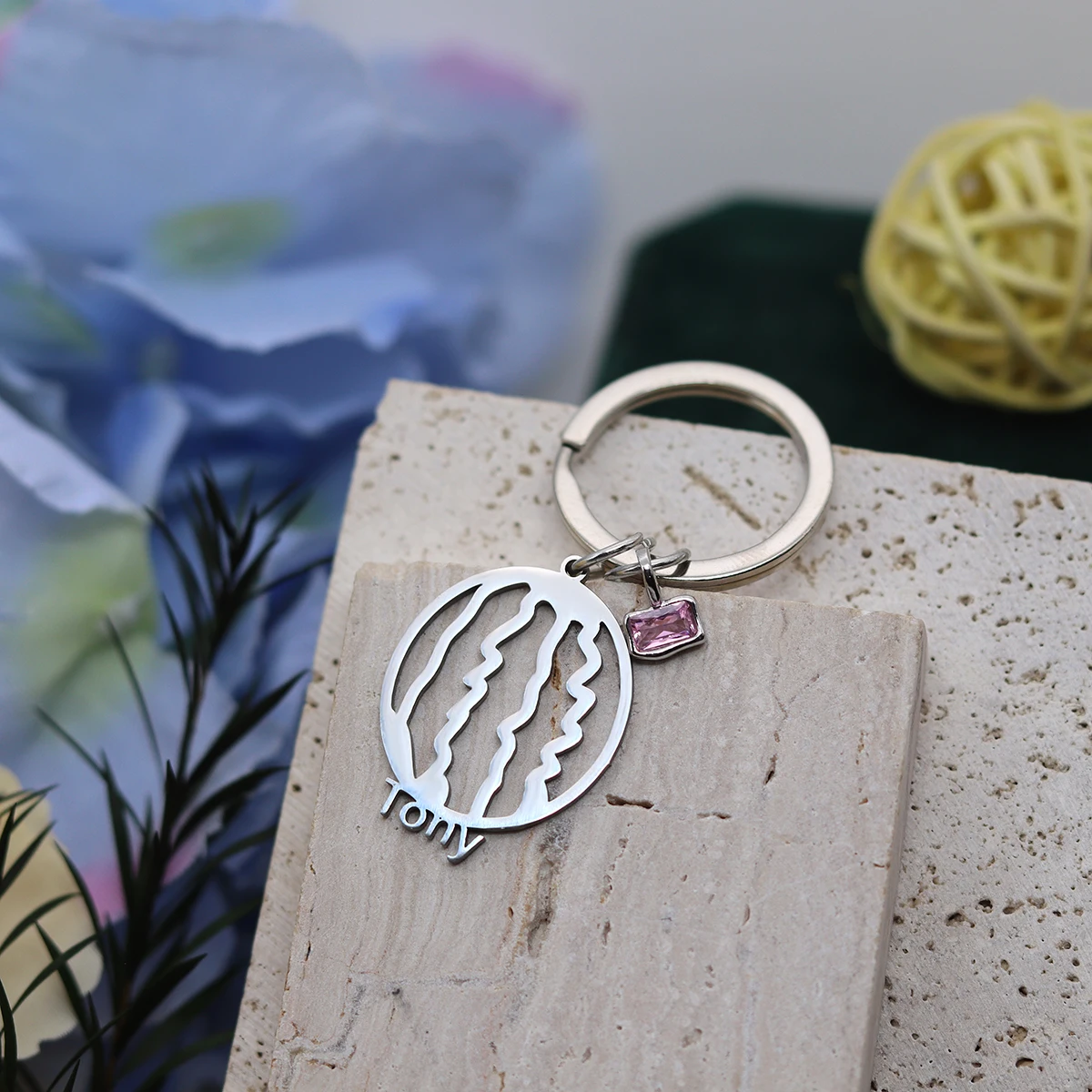 

Customized Stainless Steel Watermelon Pendant Keychain Engraved Cartoon Jewelry Gifts for Men Women