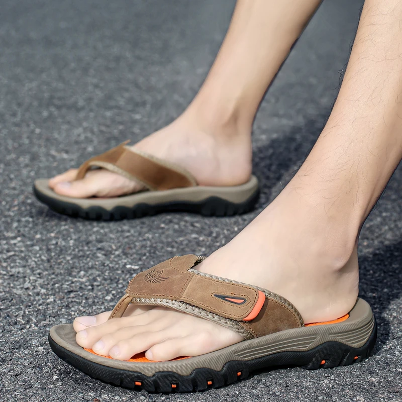 

Пляжные классические мужские тапочки из натуральной кожи, уличные мужские шлепанцы, новые летние мужские тапочки, дышащие роскошные мужские сандалии