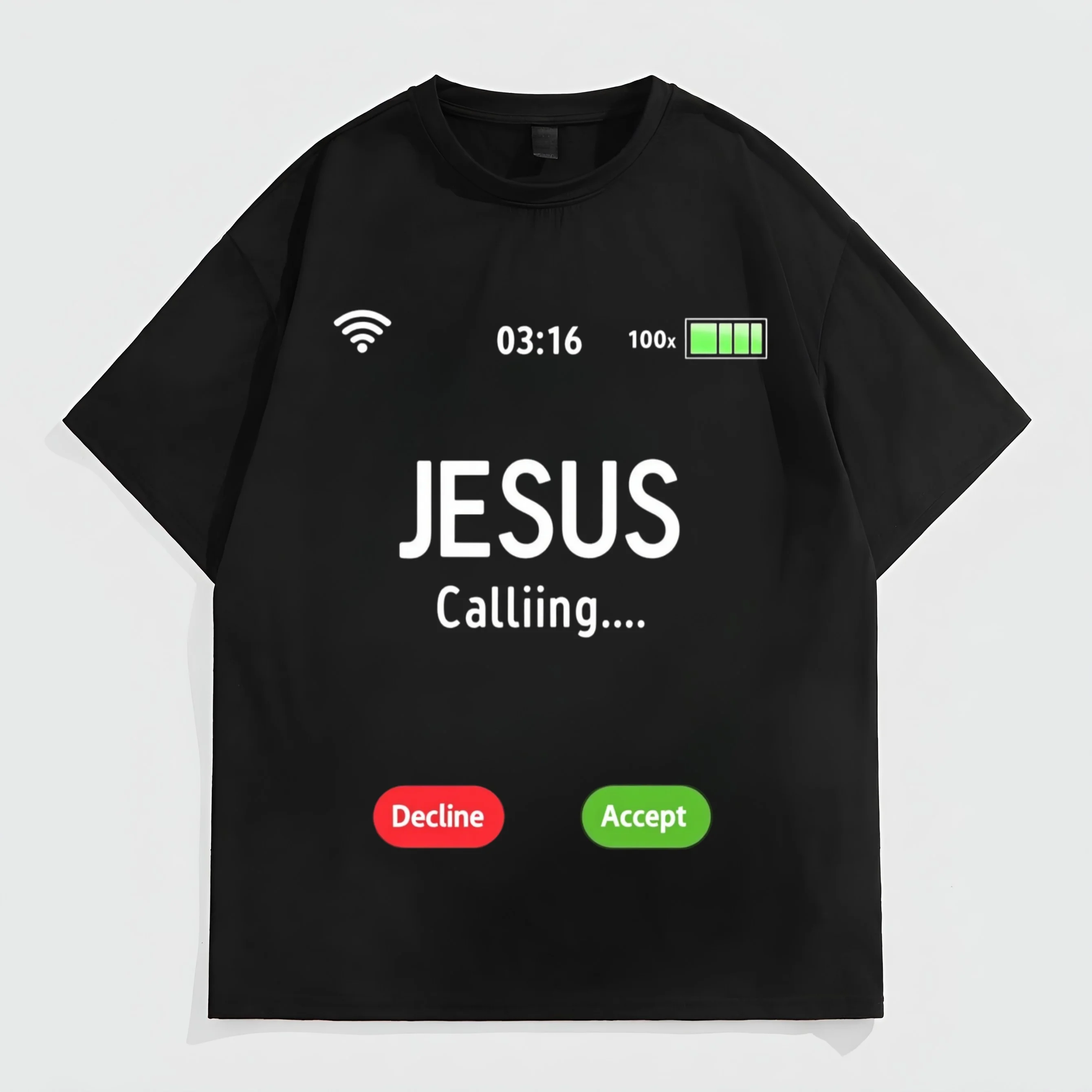 

Teevo Black Short Sleeve T-Shirt with Phone Call Design and Text for Casual Wear