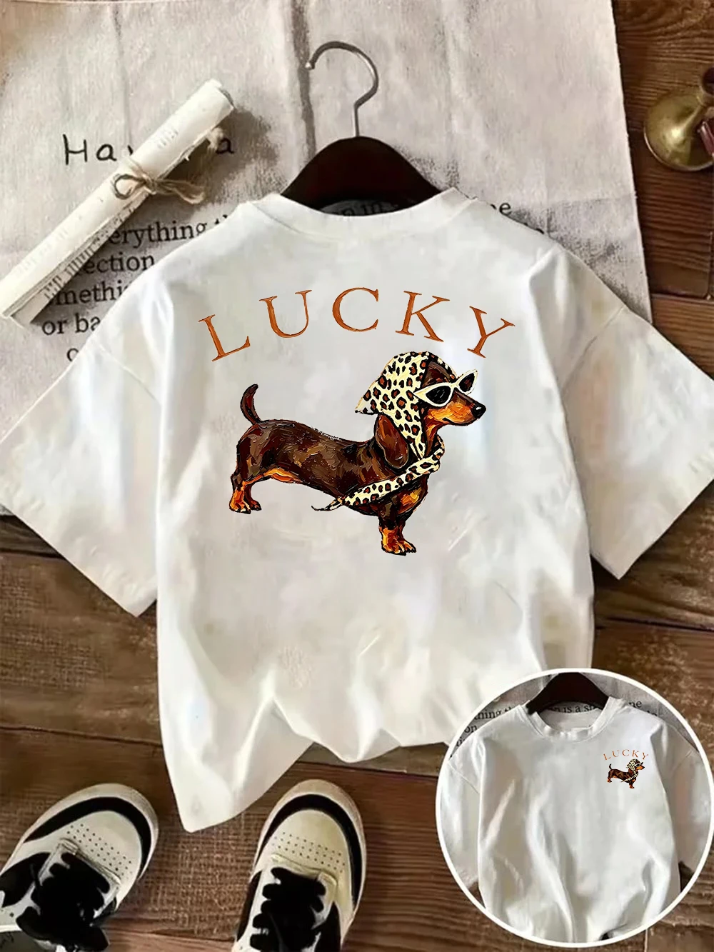 Modisches Hunde-Grafik-T-Shirt für Damen mit Sonnenbrillen-Welpen-Print, Lässiges Sommer-Harajuku-Oberteil, Niedliches Y2k-T-Shirt – Detail 1