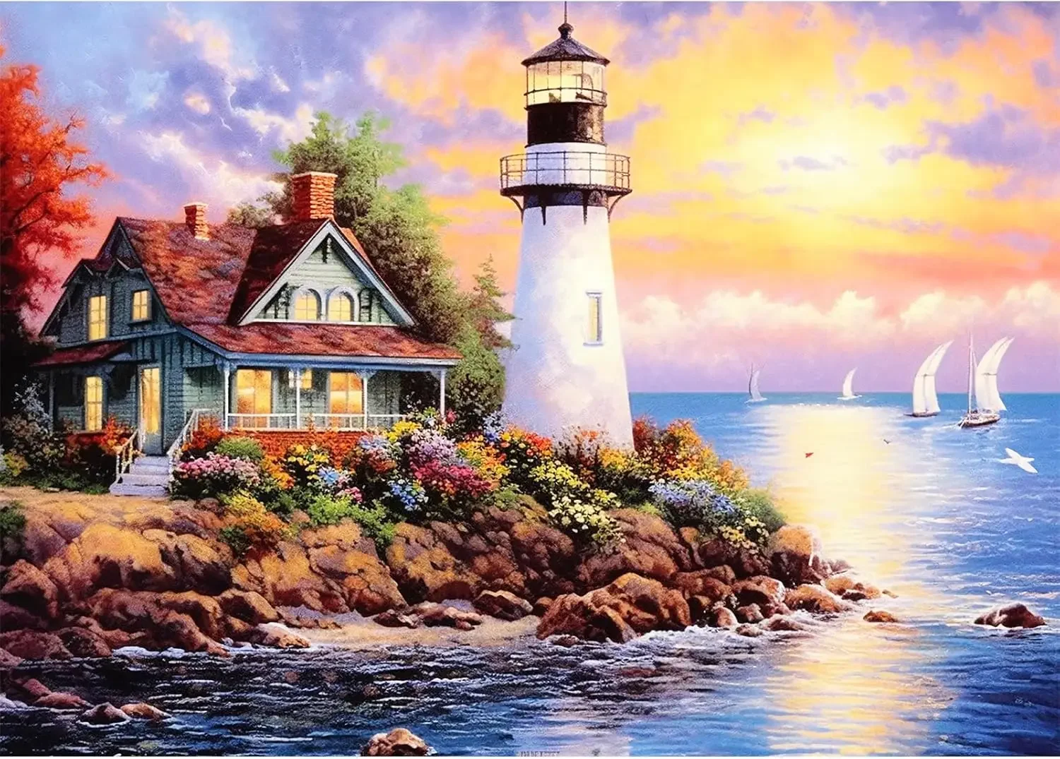 

520/500/300 Pieces Wooden Puzzle for Lighthouse Jigsaw Puzzles for Challenging Family Activity Games Party Birthday Gift