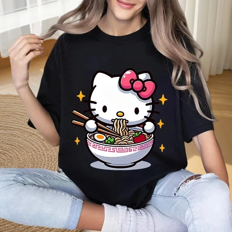 

MOTO-Hello Kitty Face Printing 3D Women's T-shirt Short Sleeve Loose Top