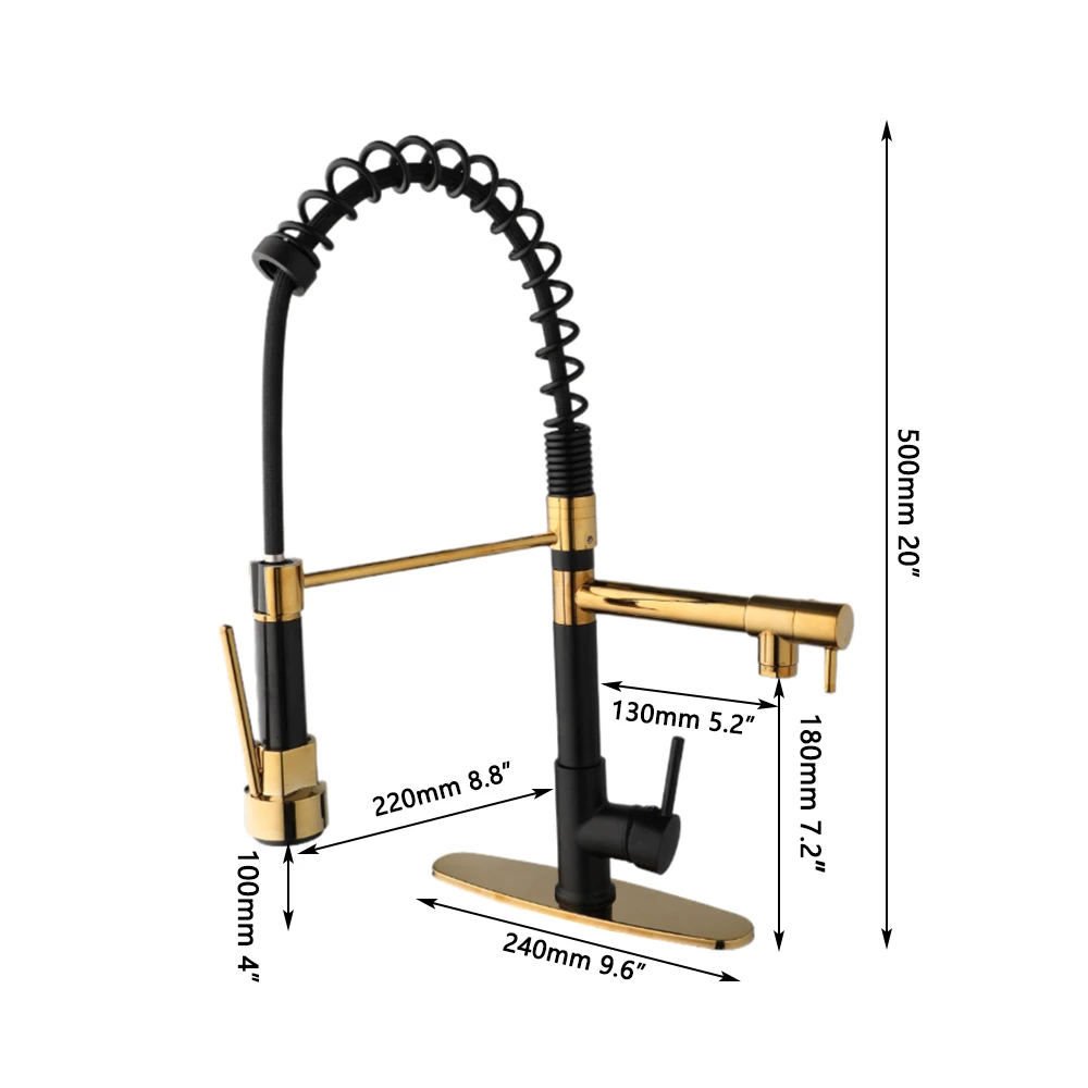 OUBONI Pull Down Brass Kitchen Sink Faucet Dual Spout 360 Rotation Faucets Multifunctional Hot Cold Water Mixer Tap 