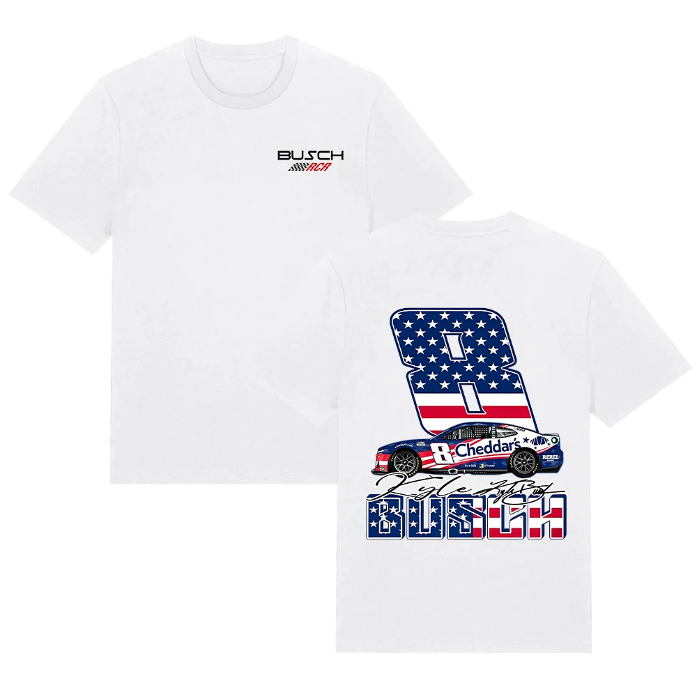Camisetas Patrióticas Kyle Busch 2026 Número 8, Camiseta de Corrida com Bandeira Americana, Vestuário para Fãs de Corrida, Presente para Fãs de Automobilismo, Top de Algodão Unissex