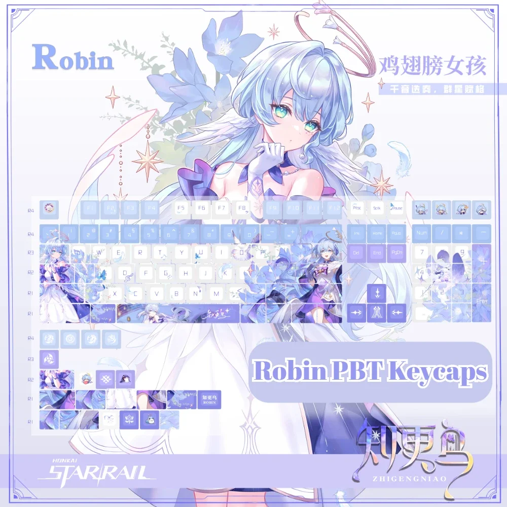 Robin Keycaps Honkai Star Rail PBT DYE Sublimation Light Transmitting Cherry MX Cross Axis Switch for Mechanical KeyboardGift