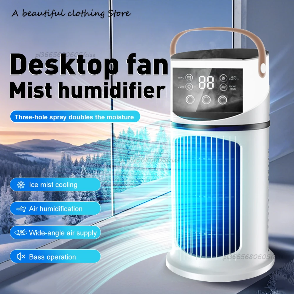 Enfriador de aire de escritorio con pulverizador portátil, Mini aire acondicionado USB, ventilador de refrigeración de aire temporizado multifuncional, Enfriador de oficina en casa