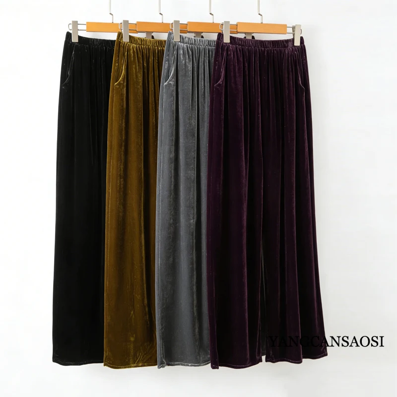 2026 Damenmode Frühling/Herbst Neue 30 % natürliche Maulbeerseide Samt Feste elastische Taille Taschendesign Hose mit geradem Bein