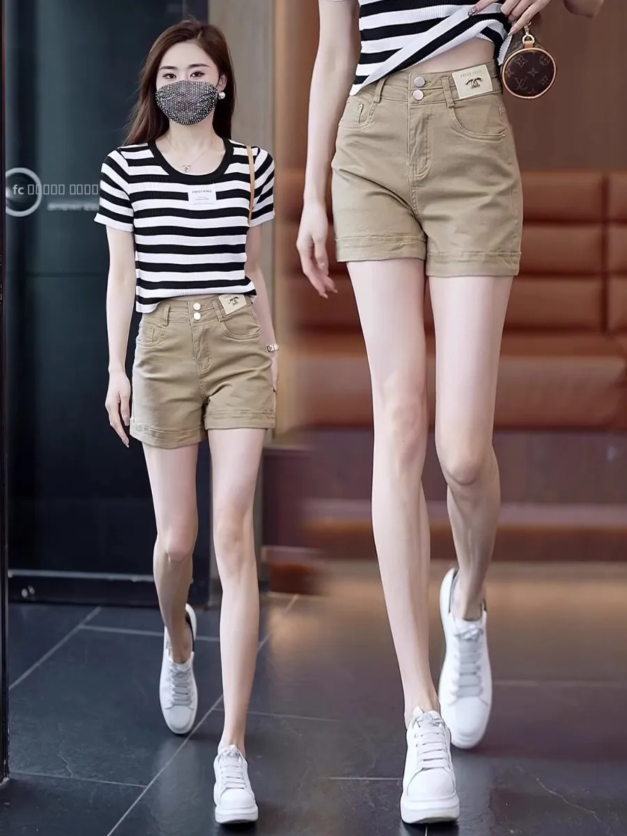 

Женские летние джинсы-брюки из мягкого хлопкового денима цвета хаки, тонкие, повседневные, широкие, с высокой талией, на молнии, свободного кроя