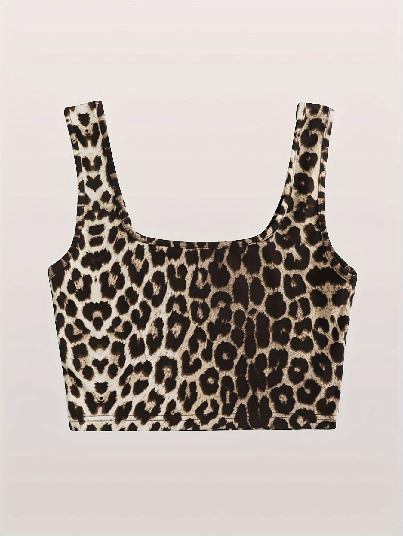Women Leopard Print Square Neck Crop Tank Top Wide Straps Sleeveless Slim Fit Y2K Short Cami Top Summer Casual Streetwear Vest
