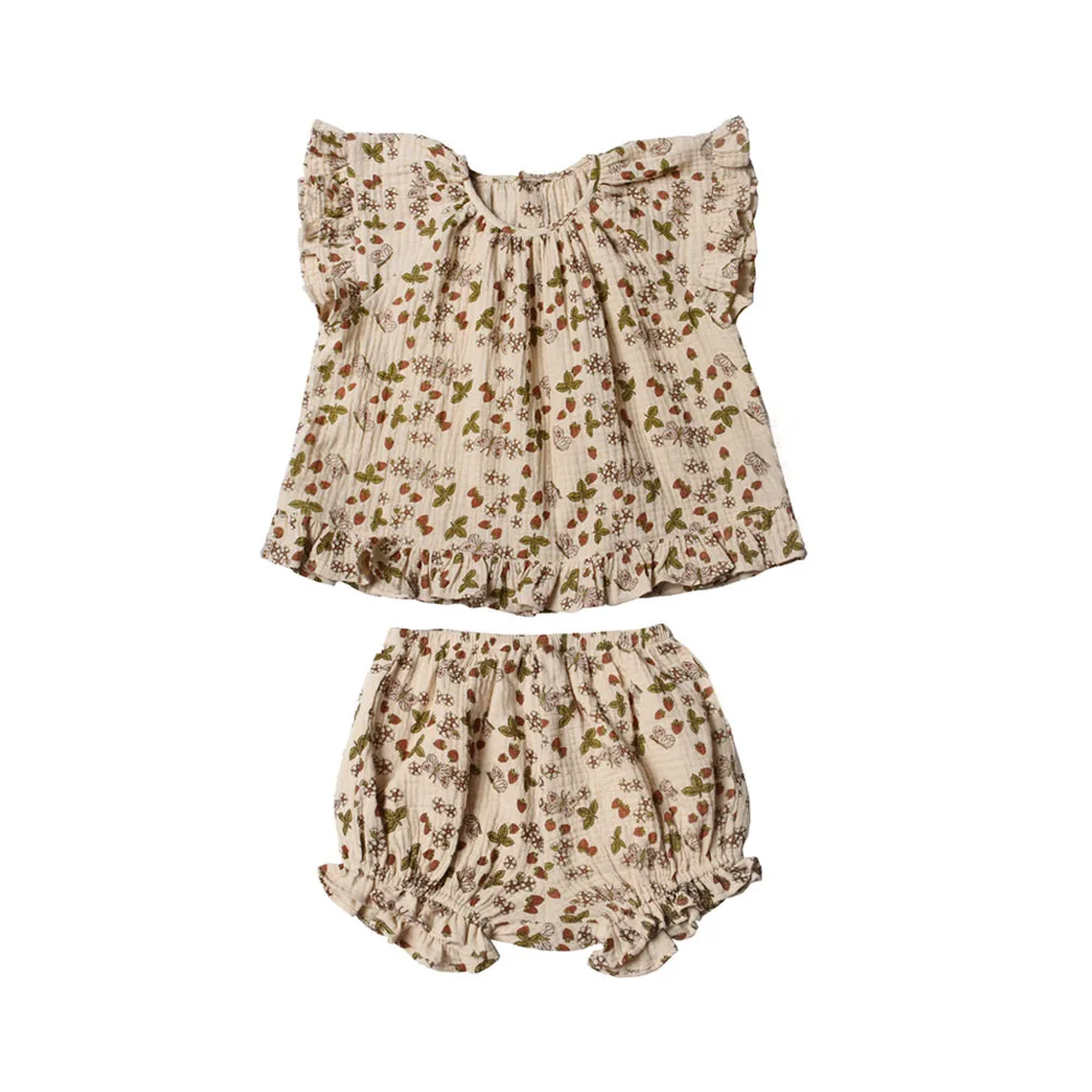 Bebê Recém-nascido Meninas Algodão Orgânico Vestidos Floral e Shorts Outfit, Roupas Verão, 2pcs