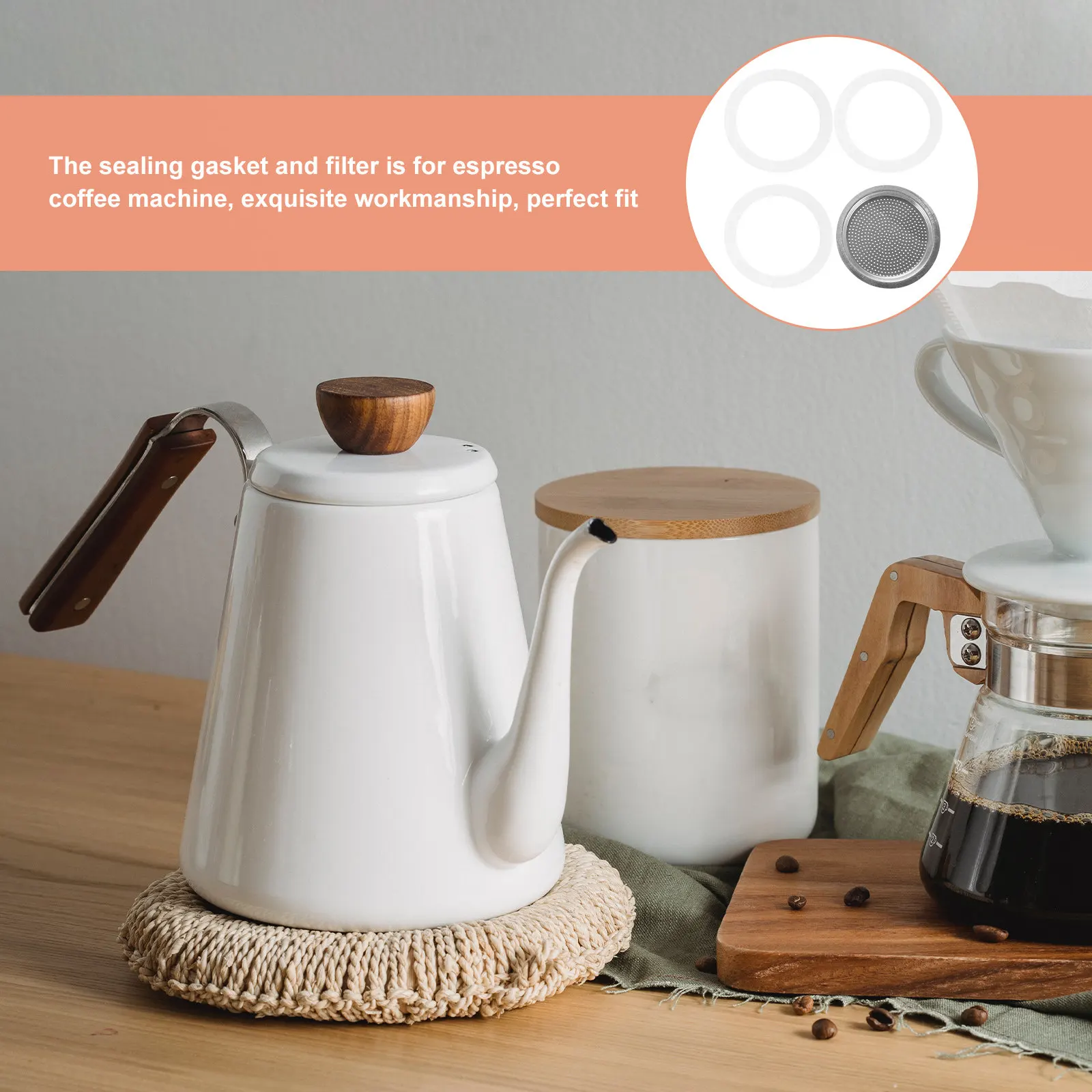 1Set Coffee Pot Silicone Rings Gasket Stainless Steel Filter Replacement Parts for 9 Cup Espresso Maker Sealing