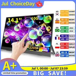 HGFRTEE 14 Inch Touch Screen Portable Monitor 100%sRGB 400cd/m2 Gaming Computer Expand Display For XBox PS4/ 5 Switch Loptop