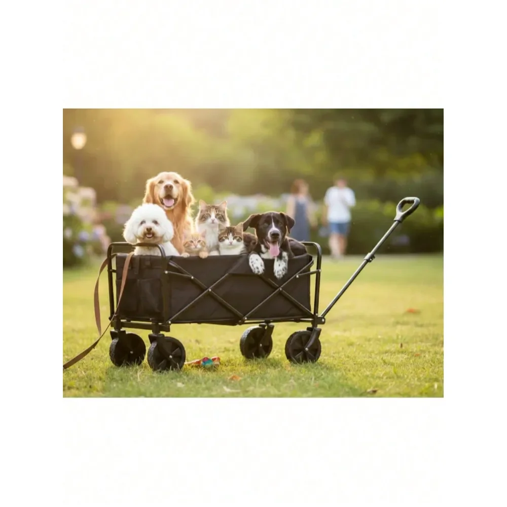 

Folding Wagon Cart, Track And Field Equipment Transporter Large Capacity Camping Wagon, AllTerrain Foldable Pet Stroller, Heavy