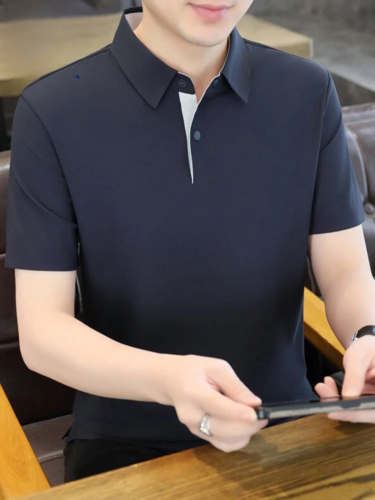 

Мужская модная летняя футболка Lormen Luxury Ice Silk с коротким рукавом, эластичная, повседневная, приталенного кроя