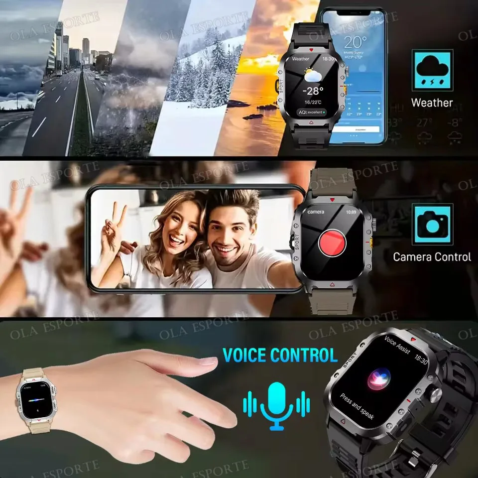 2025 جديد العسكرية Smartwatch GPS الرجال مصباح يدوي مقاوم للماء في الهواء الطلق الدم الأكسجين الرياضة المقتفي HD بلوتوث دعوة ساعة ذكية جديد