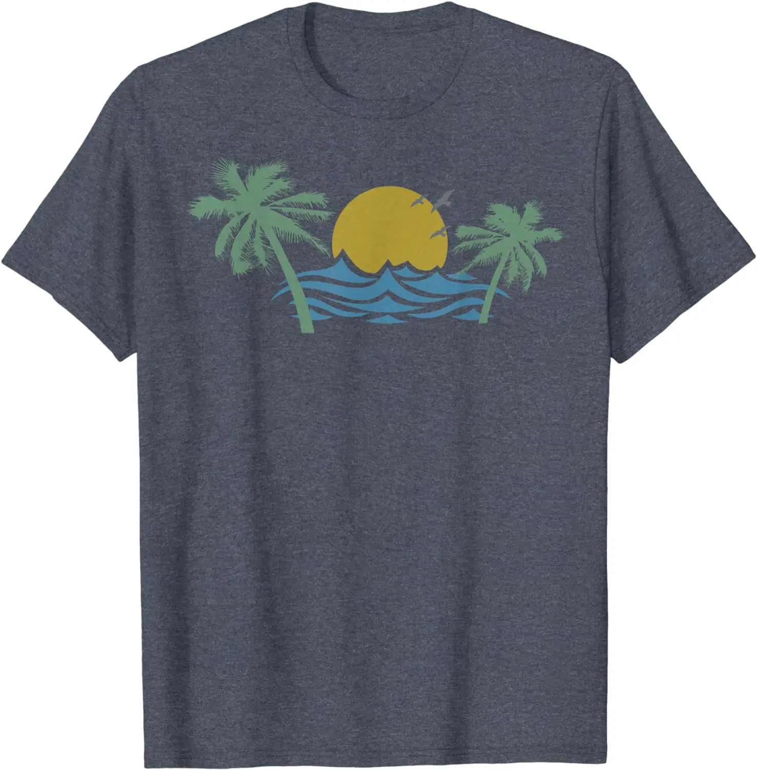 2024 New Summer Cool Breeze, Waves, Sun and Palm Graphic Sycamore Tree T-shirt