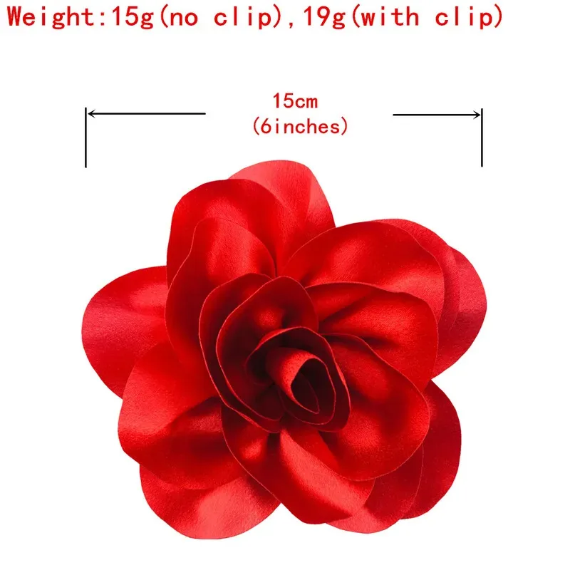 30PCS 100PCS 6Inch Large Satin Petals Flower With Clip Or Noclip  For Girls Women Headwear Children Show Dance Hair Accessories