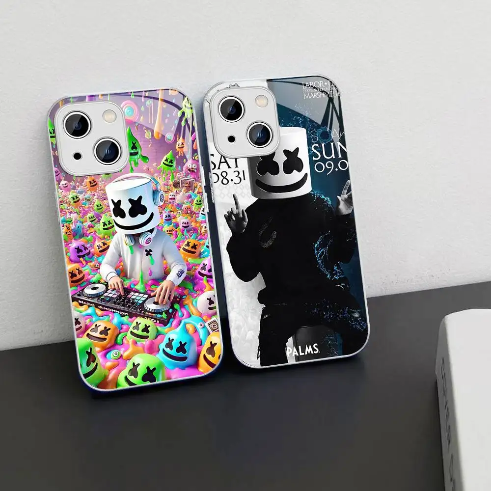 

Marshmallow Dj Faces Phone Case Tempered Glass For Iphone 14 13 12 11 Pro Mini XS MAX 14Plus X XS XR Cover