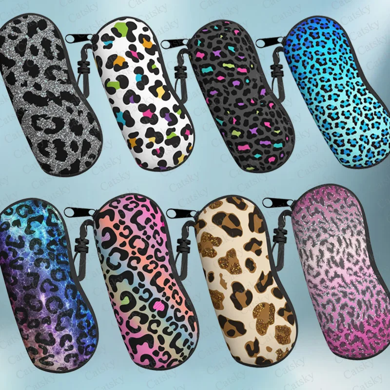 leopard print Animal Cartoon Glasses Case Print Travel Zipper Sunglasses Bag Classic Men Ladies Storage Glasses Bag