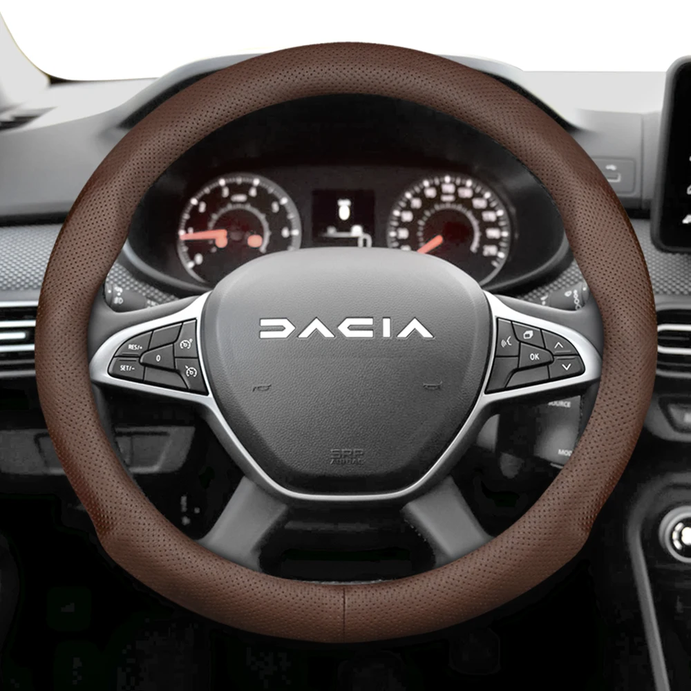 Suitable for Dacia Ultra-Thin Breathable Leather Steering Wheel Cover, Suitable for Models Such as Sandero Stepway, Duster, Jogger, Bigster, Spring, Electric, Cargo, Logan, Etc., Black and Red Car Accessories