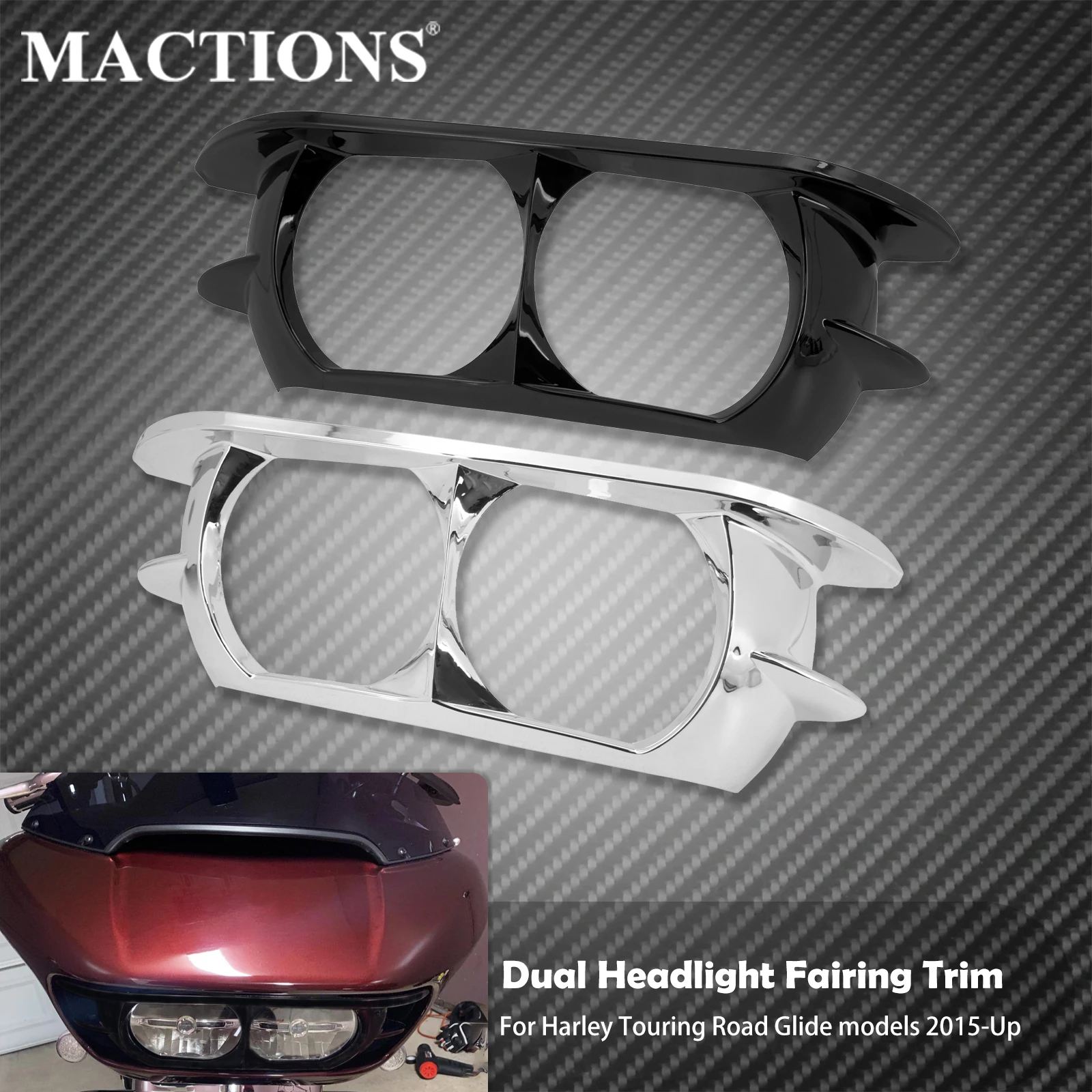 

Motorcycle Dual Headlight Fairing Headlamp Trim Ring Cover Black/Chrome For Harley Touring Road Glide FLTRX FLTRXS FLTRU 2015-Up