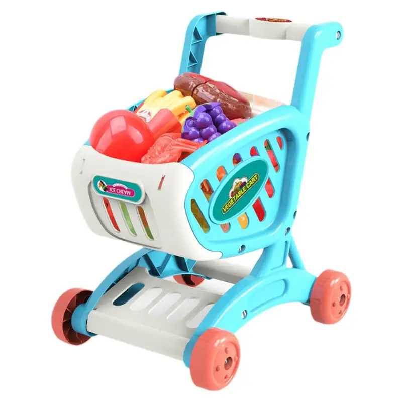 Toy Shopping Cart Grocery Store Pretend Play Toy For Toddler Trolley Toy With Pretend Food And Accessories For Ages 3 Kids