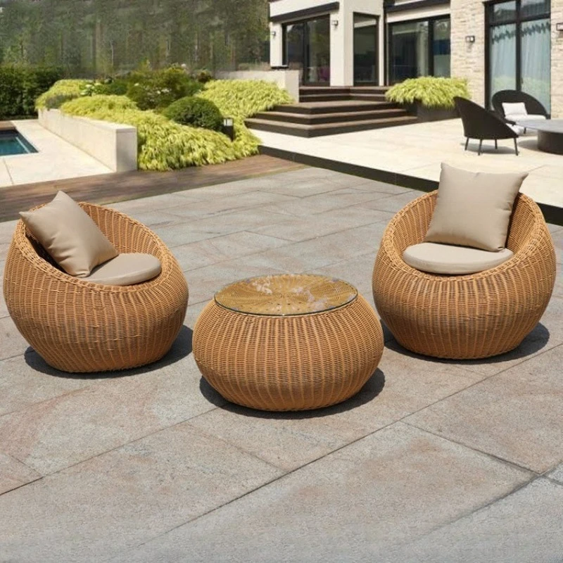 Outdoor sofa rattan chair combination, courtyard balcony leisure rattan chair three-piece waterproof and sunscreen outdoor