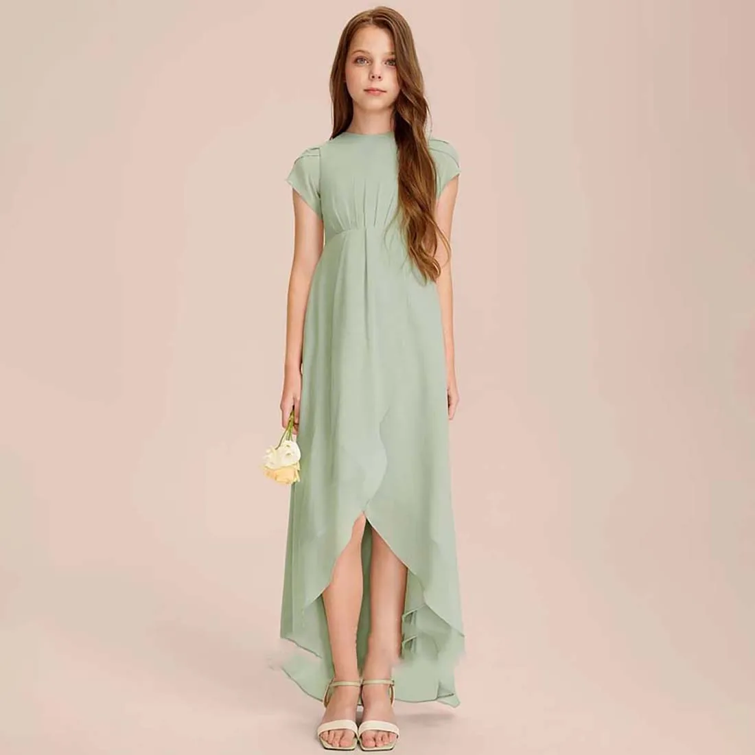 YZYmanualroom Chiffon Junior Bridesmaid Dress A-line Scoop Asymmetrical 2-15T