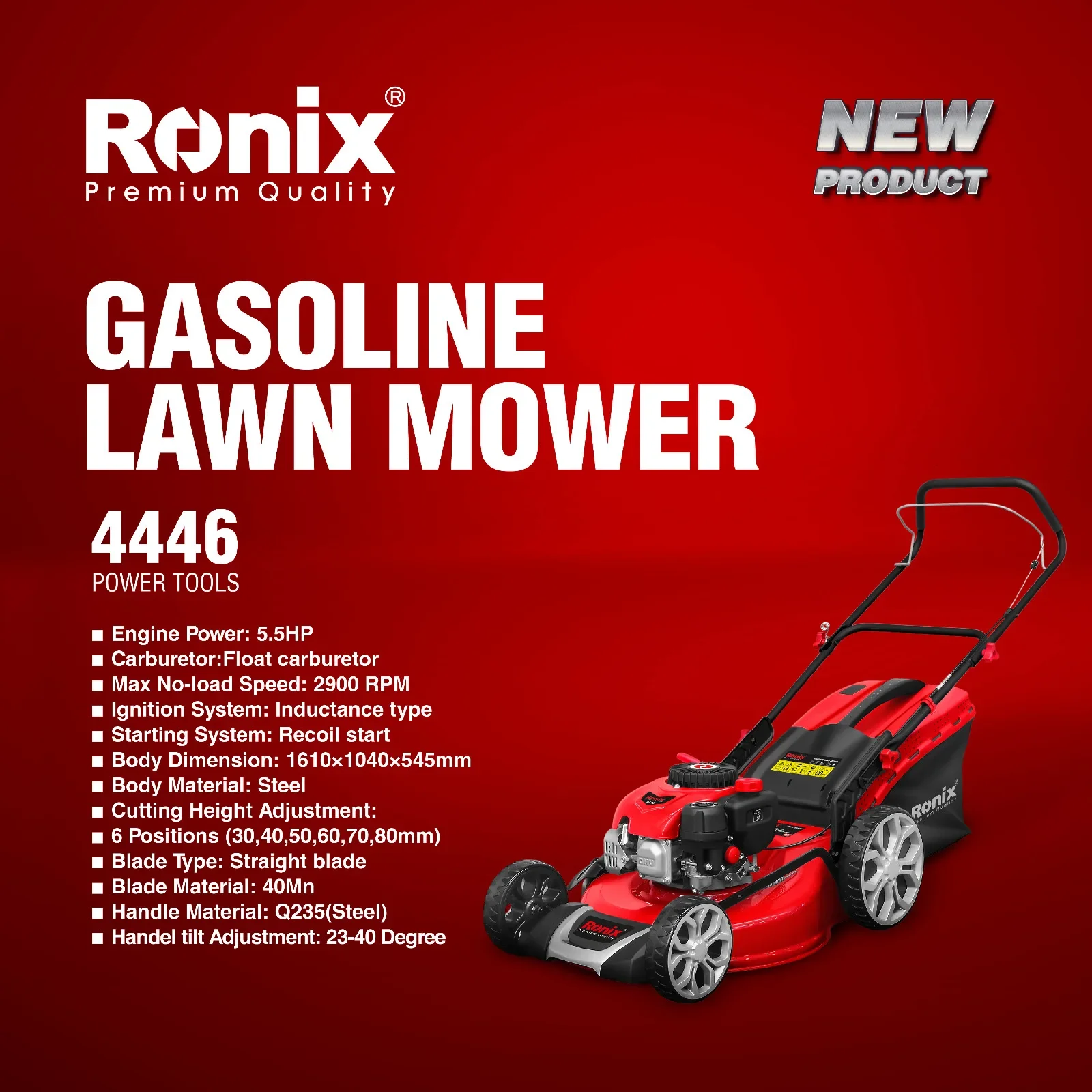 Ronix 4446  5.5HP 171cc Gasoline Powered Handle Landscaping  Single Cylinder 4-stroke Air-cooled Lawn Mower and Shrub Cutter