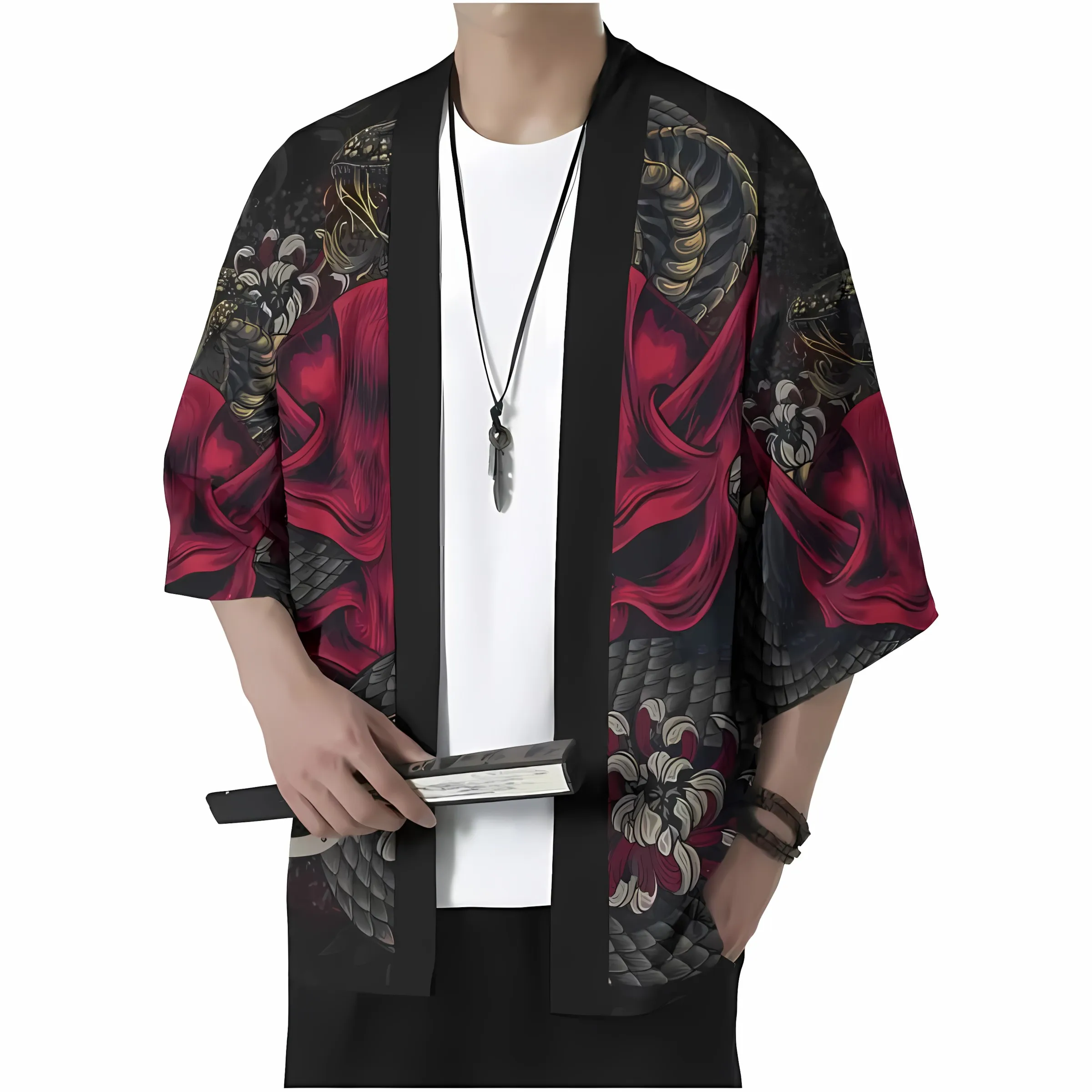 2026 Summer New Men's Kimono with 3D Chinese Character Pattern Print for Street Casual Fashion Comfortable Soft Breathable