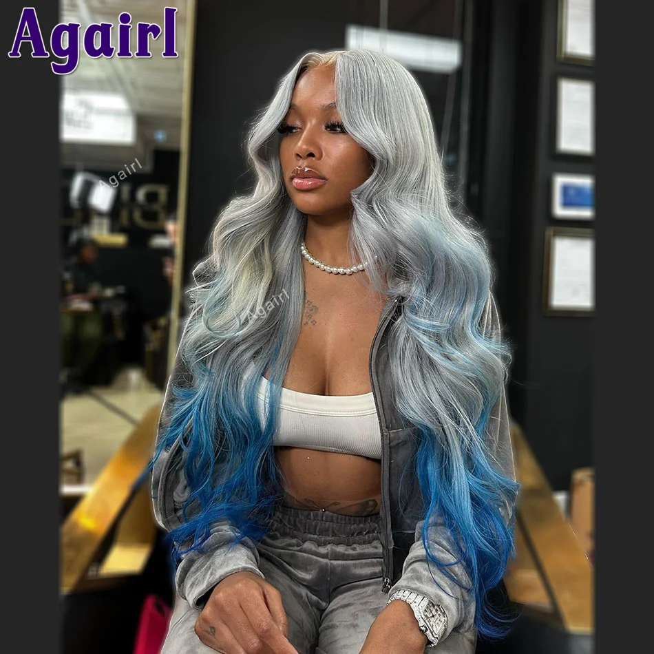 

613 Colored Ombre Grey Blue Body Wave Lace Front Wigs Transparent 13x4 13x6 Human Hair Lace Frontal Wigs For Black Women 30 Inch