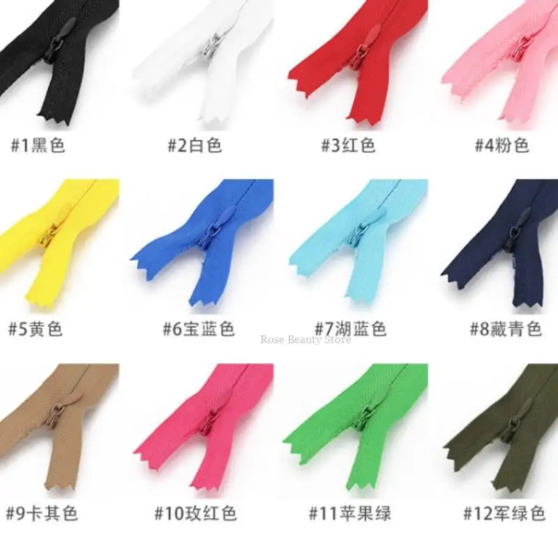 10Pcs Nylon Zippers 18/25/30/40/50/60Cm Meters Length 24 Colors with Various Zipper Sliders for Sewing and Clothing Accessories