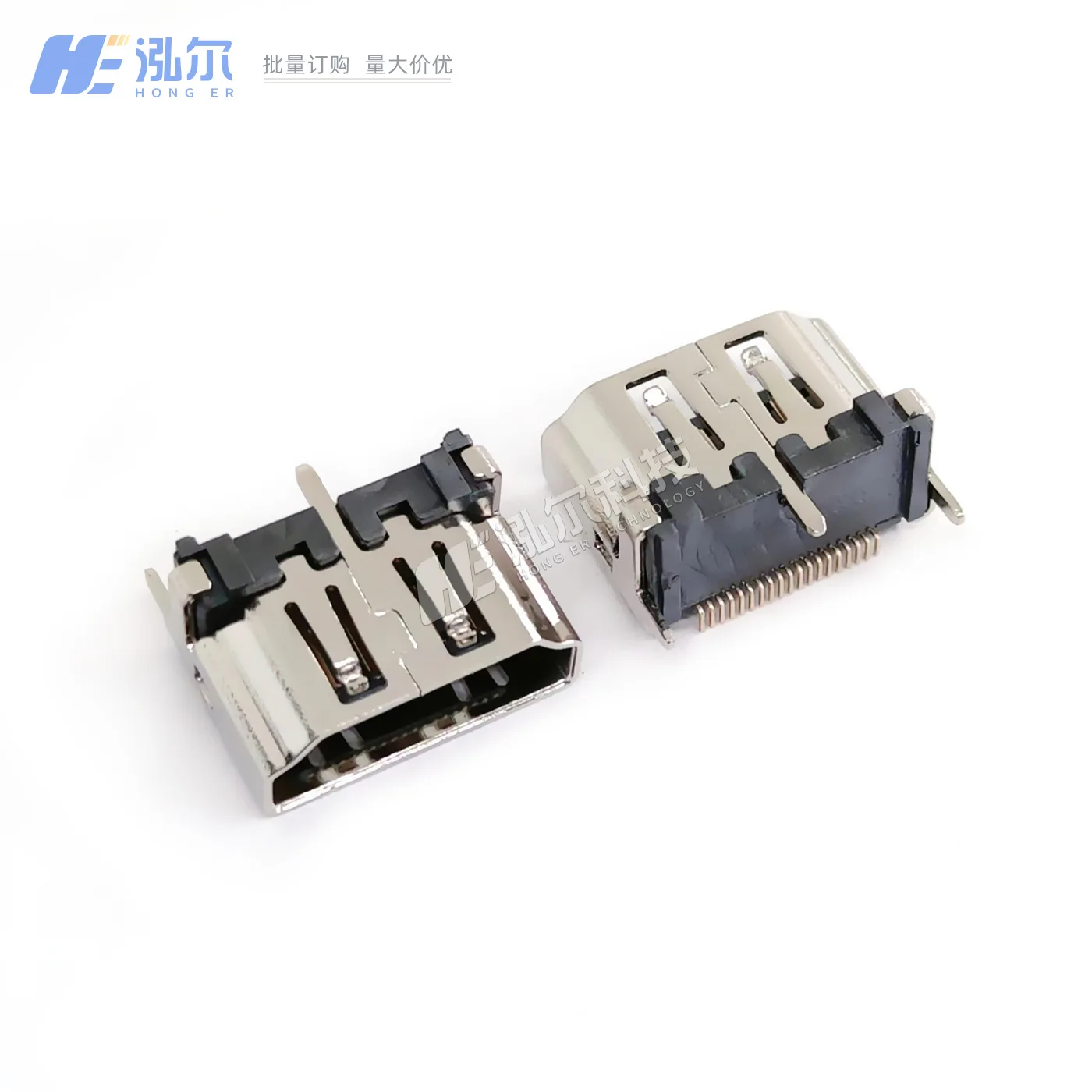 For HDMI female seat 19Pin vertical patch 10.5/13 mm vertical patch iron/copper shell, shell foot length 1.9/1