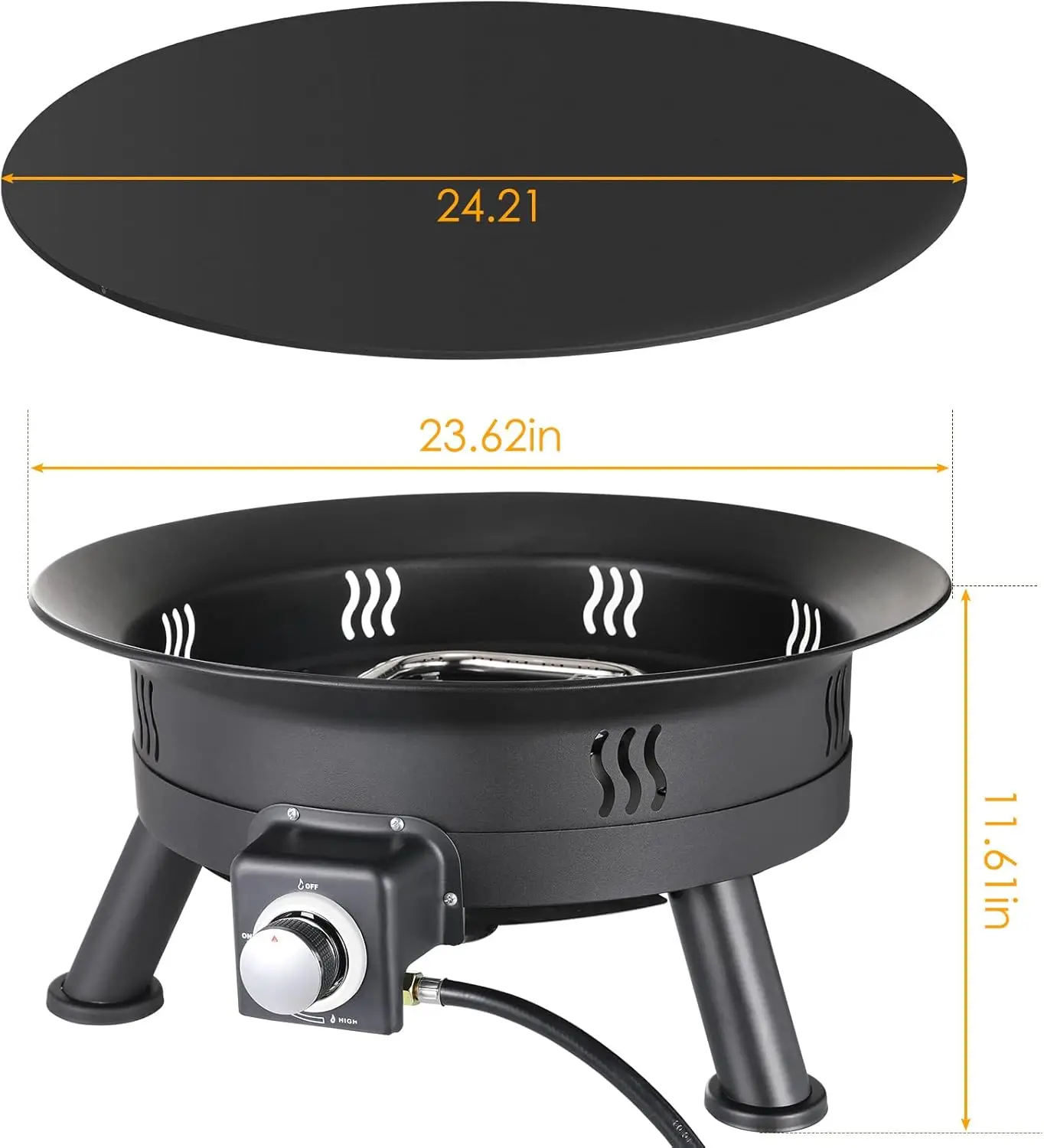 24'' Propane Fire Pit，58,000 BTU Portable Smokeless Firebowl with Self Igniter,Cover, Lava Rocks,Gas Cylinder Holder for Camping