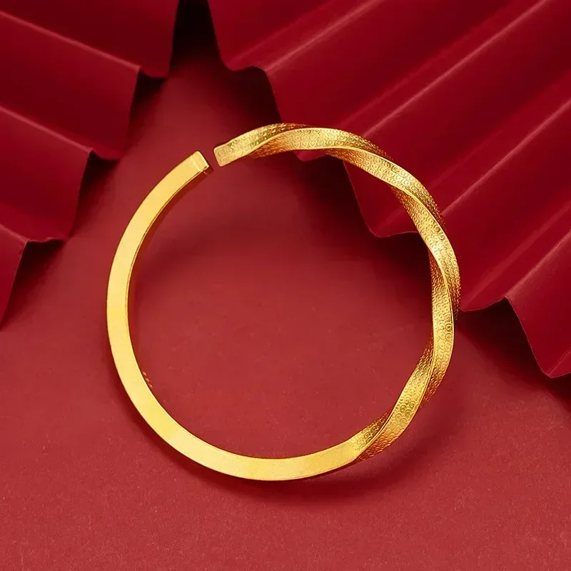 Eldorado Gold  9999 Real Gold 24K Boutique Thickened Gold Women's Twist Opening Bracelet, Ancient Twist Bracelet Pure Gold