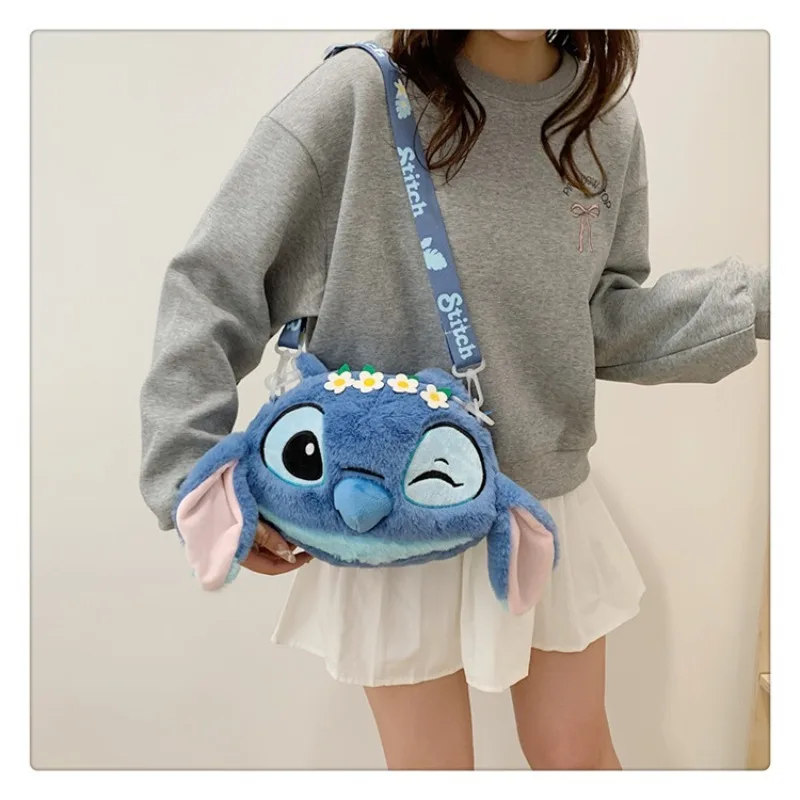 New Disney Cartoon Stitch Plush Cartoon Backpack Girls Cute Ins Shoulder Messenger Bag Parent-Child Gift