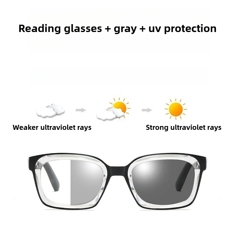 نظارات قراءة فوتوكروميك عالية الوضوح مضادة للضوء الأزرق للرجال في الهواء الطلق مضادة للأشعة فوق البنفسجية لحماية العين من 0 إلى +4.0
