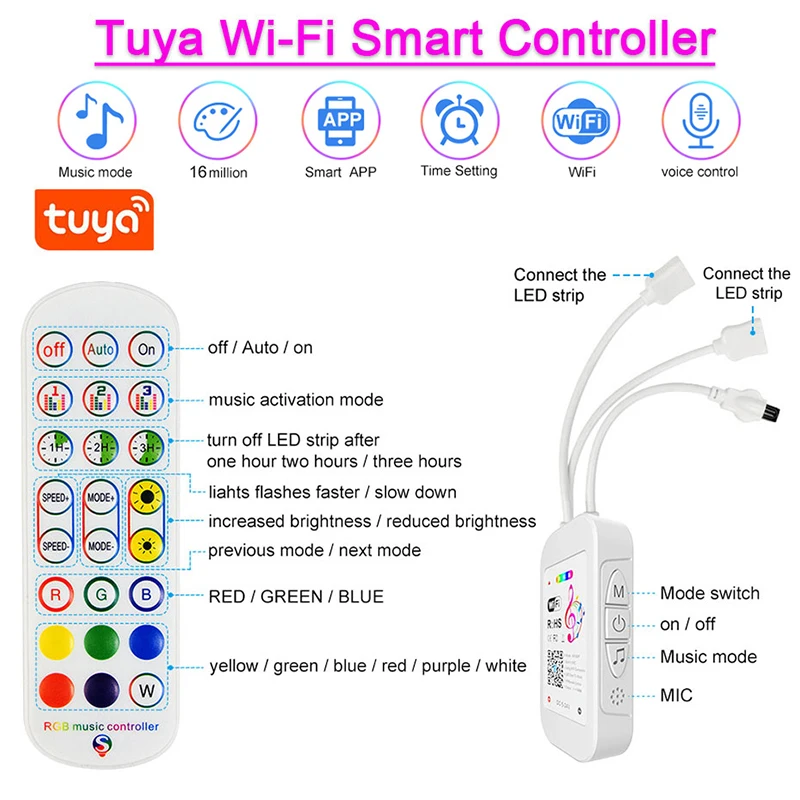 12V 4Pin WiFi Smart Rgb Controller With IR Remote Voice Smartphone APP Control DC12V For 2835 5050 RGB LED Strip Light