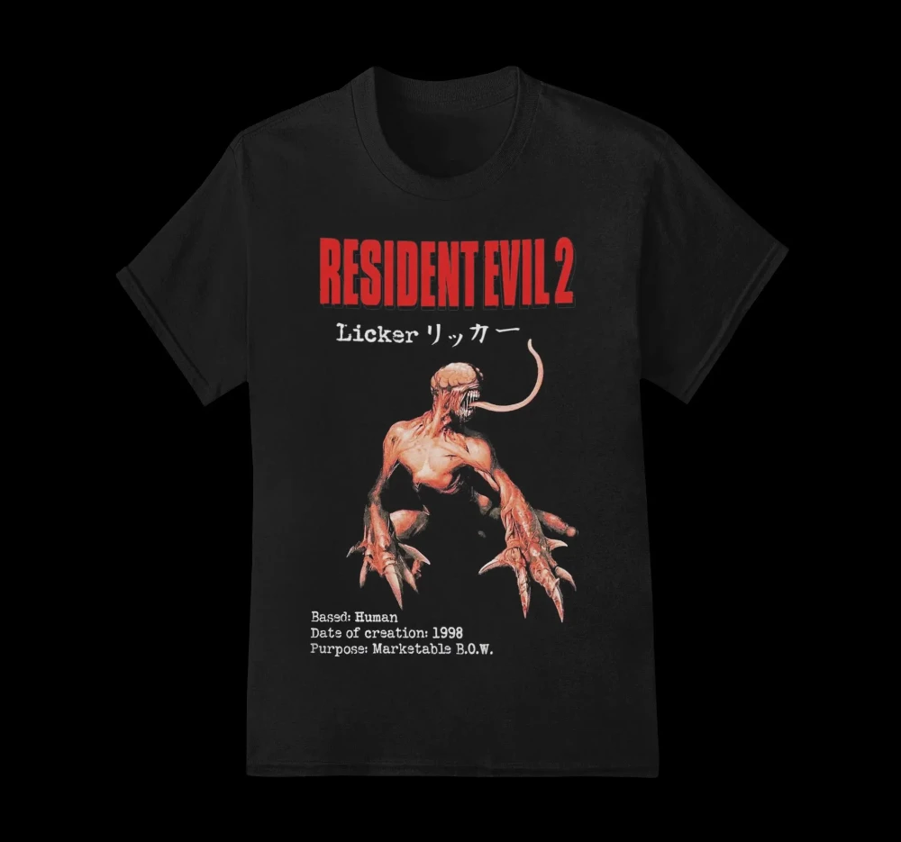 Resident Evil 2 Licker Exclusive Retro Horror Pattern T-Shirt Unisex Apparel Video Game Accessories Perfect Choice for Gamers