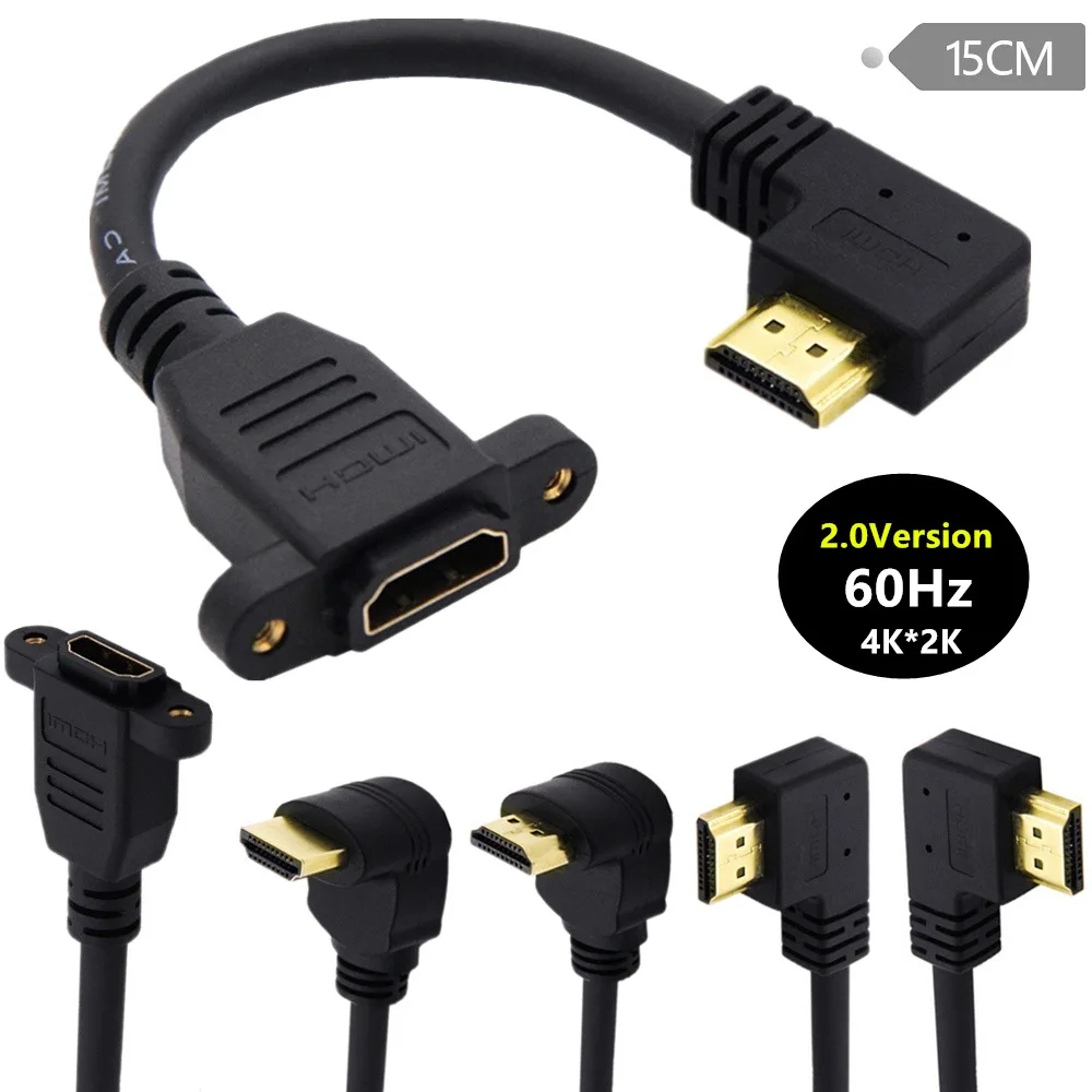 HDMI-compatible 2.0v 4K*2K Angle 90 Degree Male To Female Extension Cable Panel Mount with Screw Hole for PSP HDTV