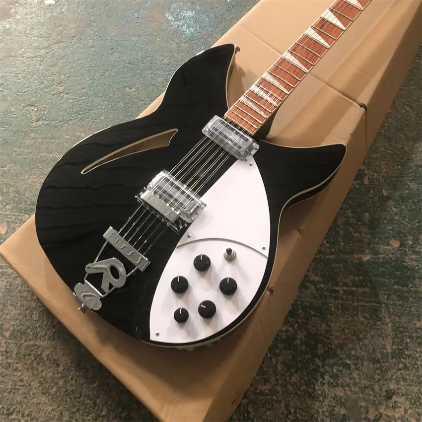 Nueva guitarra eléctrica 360 negra de 12 cuerdas, venta al por mayor y al por menor.