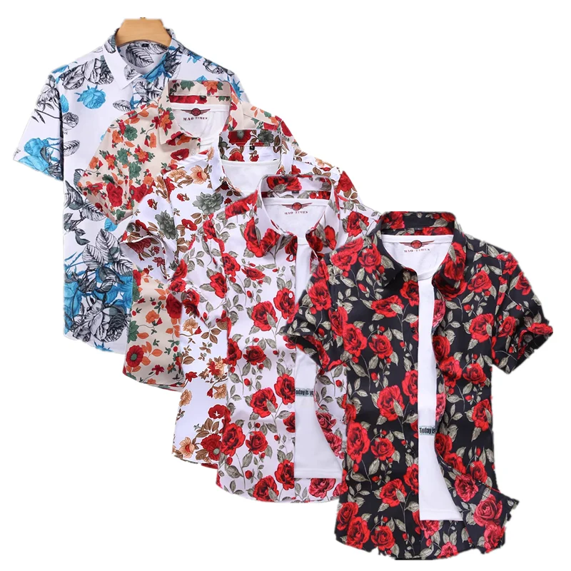 Large Size 7XL Men Floral Short Sleeved Shirt Summer New Men's Dance Party Dress Male Thin Casual Top