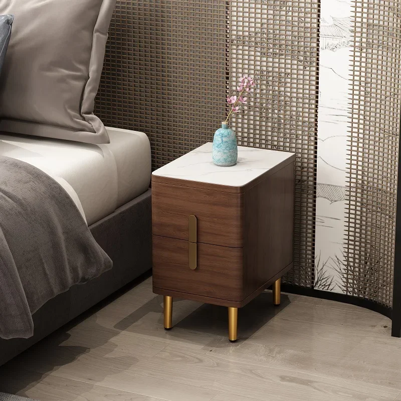 Super narrow bedside table bedroom small Internet celebrity light luxury all solid wood rock slab baking paint very