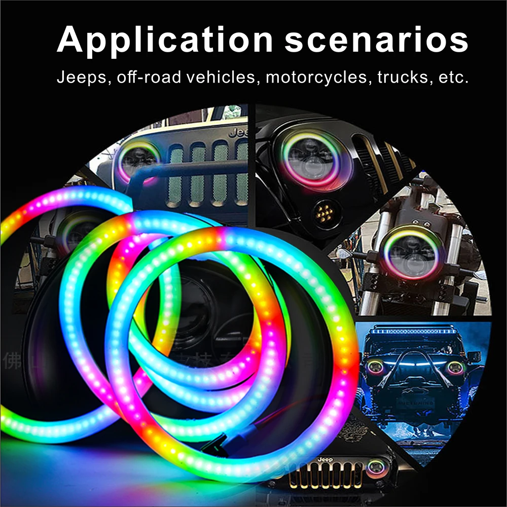 WS2812 RGB COB Ring Light، 27/48/74/96/120 مم قابل للعنونة بشكل فردي مع وحدة IC RGB COB المدمجة، DC5V