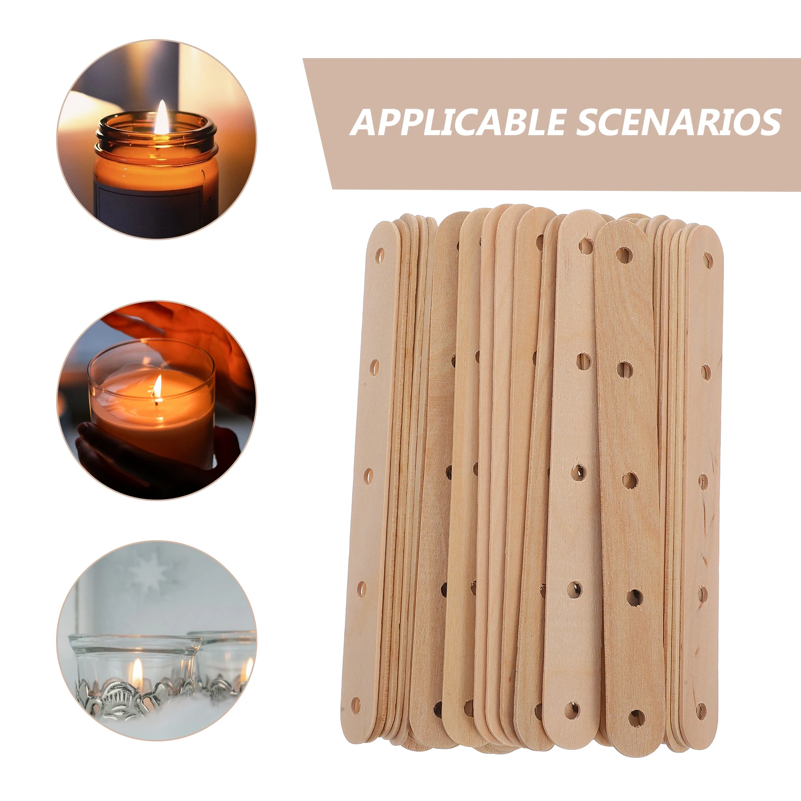 Soporte para mecha, palo de paletas, taza de cinco agujeros hecha a mano, madera duradera, reutilizable, diseño ajustable, mecha centrada estable, bricolaje, 50 Uds.