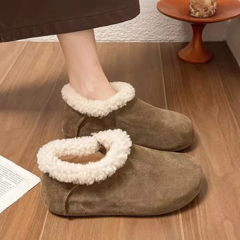 ผู้หญิงใหม่ฤดูหนาวรองเท้าสบายๆนุ่มแบนรองเท้าแตะลื่นLoafersแฟชั่นComfort Warm Plush Slipบนรองเท้าผ้าฝ้ายหญิง