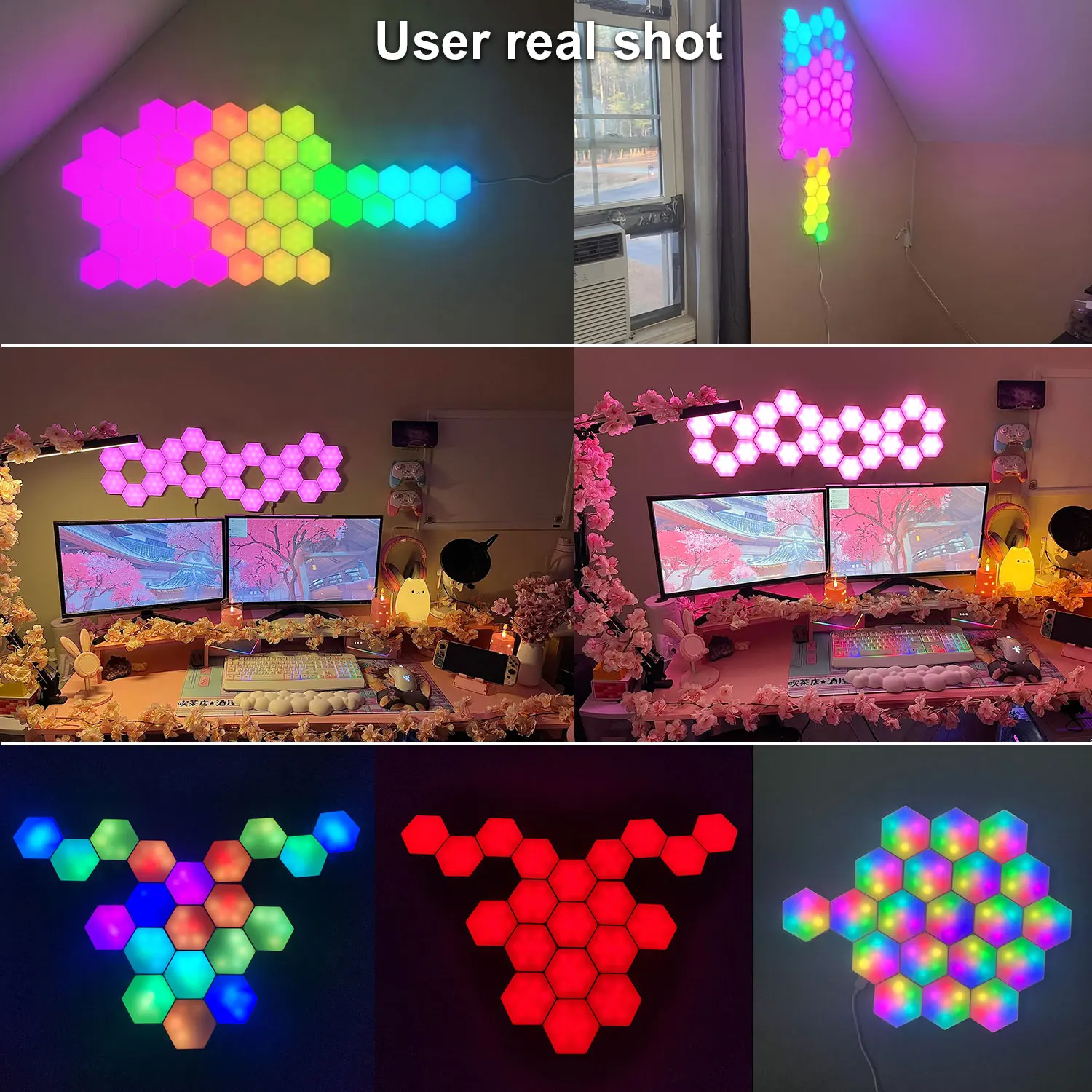 RGB Intelligent Hexagon Wall Light Color Changing Ambient Night Light Hexagonal Lights Shape DIY Music Sync MeRGBW APP Game Room