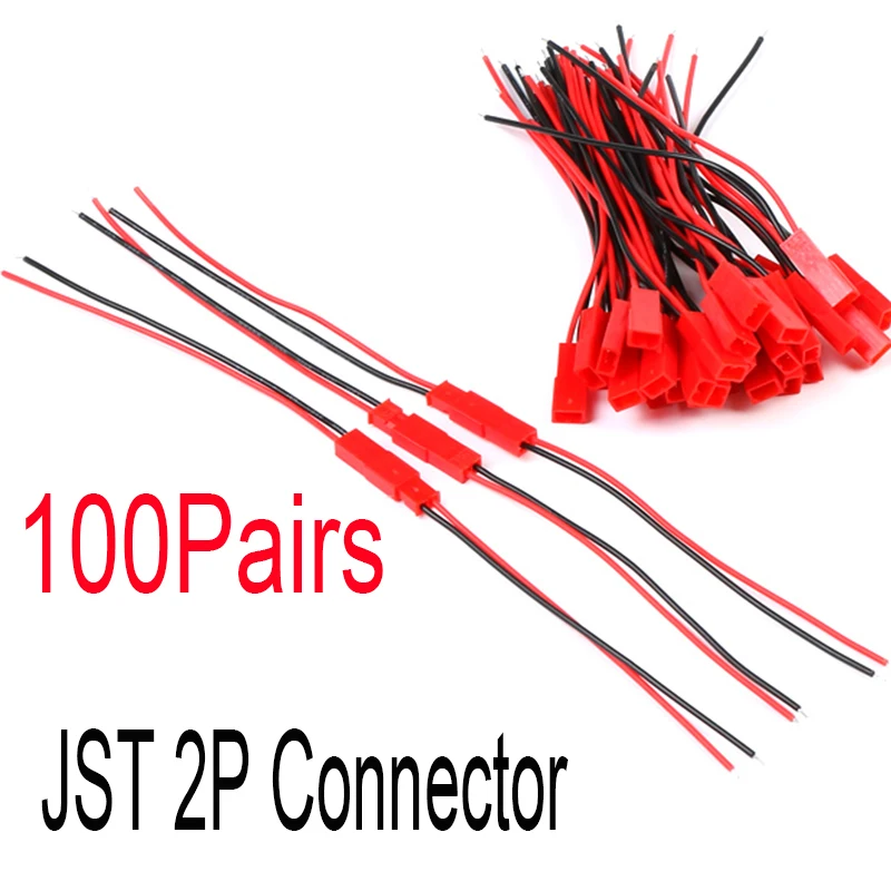 5pair~100pairs 100mm 200mm 2 Pin JST Connector Plug Male+Female Connector Cable Wire for RC Toys Battery LED Lamp